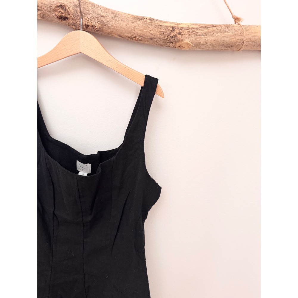 A New Day Black Linen Blend Corset Mini Dress Size 0 Sleeveless Square Neck - Picture 3 of 9
